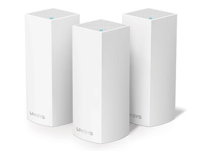 Mesh router voor WiFi netwerk met tri band technologie app bediening staand ontwerp en set van drie units
