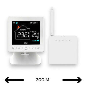 Draadloze Wifi thermostaat voor C V installatie met tiptoetsbediening en nauwkeurige temperatuurregeling