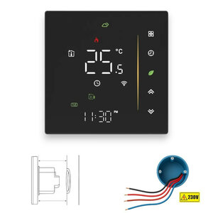 Inbouw thermostaat voor C V installatie met touchscreen app en spraakbediening energiezuinig zwart