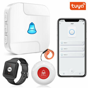 SOS Alarmset voor ouderen met knop en horloge werkt binnen WiFi netwerk met visueel en hoorbaar alarm