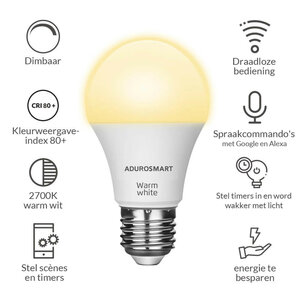 AduroSmart E27 led lamp voor binnenverlichting met warm witte dimbare verlichting en draadloze bediening