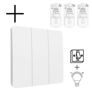 Draadloze wandschakelaar voor verlichting met kinetische voeding en dimmerfunctie