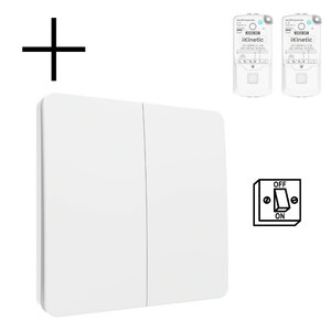 Draadloze wandschakelaar voor verlichting met kinetische voeding en 2 knoppen aan uit functie set