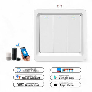 Slimme WiFi 3-voudige inbouw schakelaar voor bestaande schakelaars met controleverlichting en app bediening (wit)