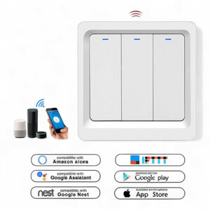 Slimme Zigbee 3-voudige inbouw schakelaar voor bestaande schakelaars met controleverlichting en app bediening (wit)