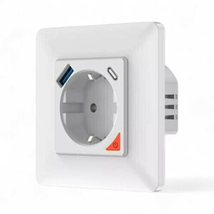 Inbouw stopcontact voor opladen met USB en USB-C PD met WiFi bediening en spraakassistent compatibiliteit (wit)