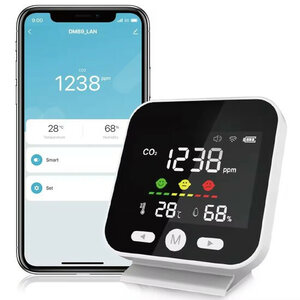 Luchtkwaliteitmeter met CO₂, WiFi, LED-display en USB voeding (wit)