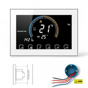 Inbouw thermostaat voor CV met WiFi en touchscreen, wit