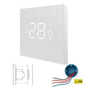 Inbouw thermostaat met touchscreen, Tuya Smart Life, 4-draads 230V, wit