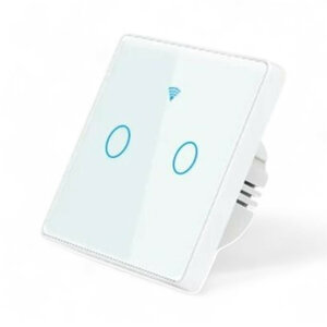 WiFi touch lichtschakelaar 2-knops wit zonder nuldraad, gehard glazen paneel