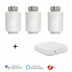 Set van 3 slimme radiatorknoppen met Zigbee 3.0 gateway in wit