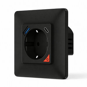 Inbouw stopcontact voor opladen met USB en USB-C PD met WiFi bediening en spraakassistent compatibiliteit (zwart)