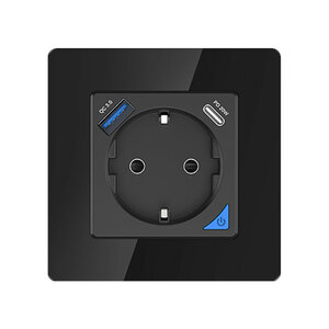 Inbouw stopcontact voor opladen met USB en USB-C PD met WiFi bediening en zwart (glaspaneel)