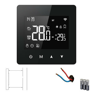 Slimme thermostaat voor CV aan/uit, opbouw, wifi 2,4 GHz, touchscreen, zwart