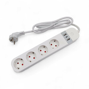 Slimme wifi stekkerdoos met 4 stopcontacten, 2 USB-A en 1 USB-C, wit