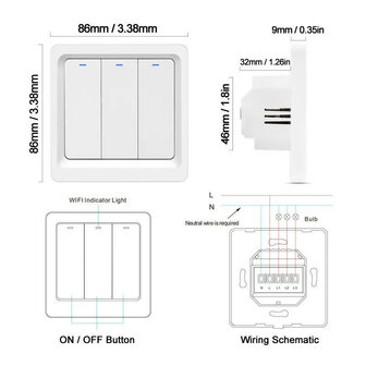 Slimme Zigbee Lichtschakelaar voor inbouw met 2 knoppen wit kunststof en Zigbee Hub vereist voor smart home bediening