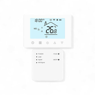 Thermostaat voor CV en boiler met touchscreen draadloze bediening en app spraakbediening wit