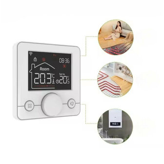 Thermostaat voor centrale verwarmingsinstallatie met draadloze wifi en draaiknopbediening