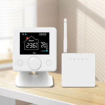 Thermostaat voor centrale verwarmingsinstallatie met draadloze wifi en draaiknopbediening