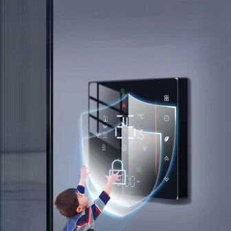 Inbouw thermostaat voor C V installatie met touchscreen app en spraakbediening energiezuinig zwart