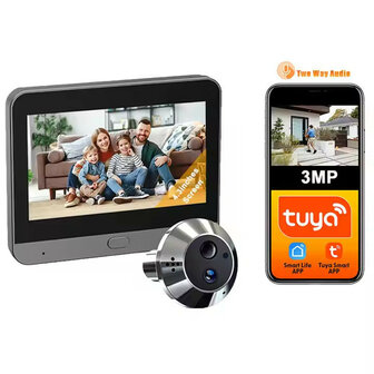 Digitale deurspion voor deuren 35 tot 150 millimeter met 3MP camera nachtzicht en WiFi verbinding
