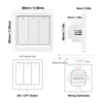WiFi Lichtschakelaar voor inbouw met 2 knoppen werkt met Alexa en Google Home