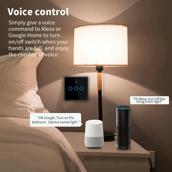 Smart WiFi Touch Lichtschakelaar domotica systeem met 3 knoppen en gehard glazen paneel