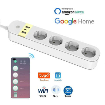 WiFi stekkerdoos voor thuis en kantoor met 4 EU stopcontacten en 2 USB A plus 1 USB C poort