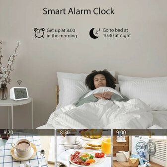 Wifi slimme 4in1 meter voor temperatuur luchtvochtigheid en lumen met wekkerfunctie en app bediening