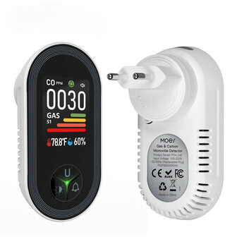 Luchtkwaliteitmeter voor woning en garage met dual sensor CO en brandbaar gas en alarm