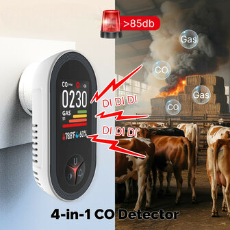 Luchtkwaliteitmeter voor woning en garage met dual sensor CO en brandbaar gas en alarm