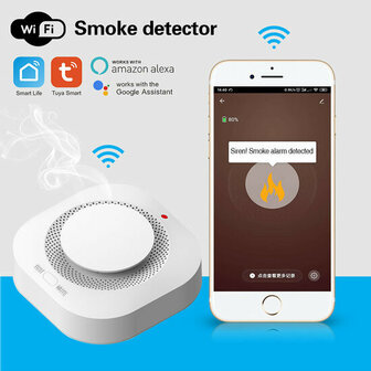 Slimme rookmelder woning met wifi mute button 95dB alarm 360 graden detectie rode LED waarschuwing