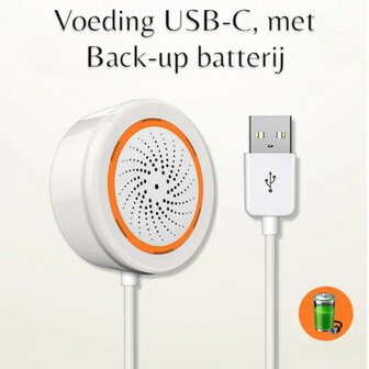 Draadloze sirene voor Zigbee systeem met 90dB alarmsignaal en USB-C of batterijvoeding