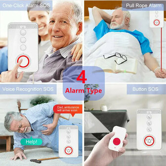 SOS Alarmset voor binnenhuis met 4G simkaart en waterdichte knop met visueel en hoorbaar alarm