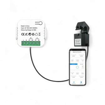 Energie monitor voor zonnepanelen met 1 klem geschikt voor 80A en app bediening via Tuya en Smartlife