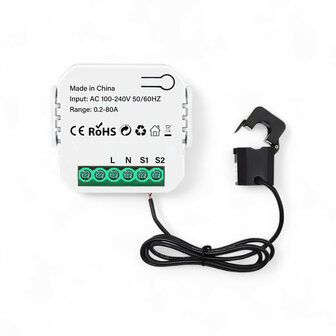Energie monitor voor zonnepanelen met 1 klem geschikt voor 80A en app bediening via Tuya en Smartlife