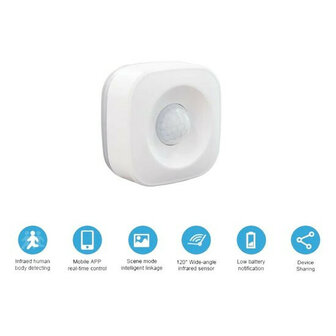 Bewegingssensor voor smart home systeem met dual connectiviteit en detectieafstand tot 5 meter