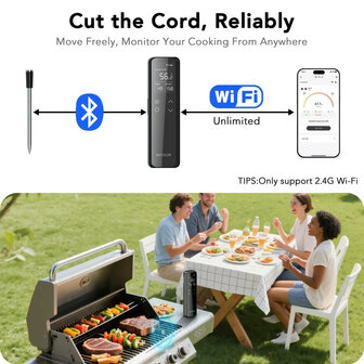 Thermometer voor barbecue met Wifi bereik en LCD display