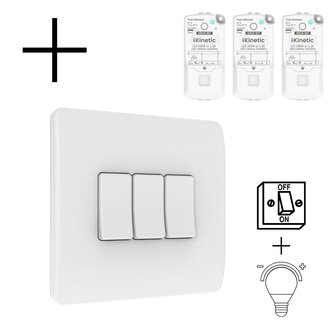 Draadloze wandschakelaar voor binnenverlichting met 3 knoppen aan uit en dimmer batterij