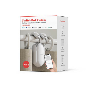 Switchbot gordijnmotor voor roedegordijnen met automatische bediening en app bediening