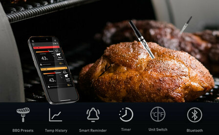Thermometer voor BBQ en grillen met Bluetooth app bediening en temperatuurbereik tot 500 graden