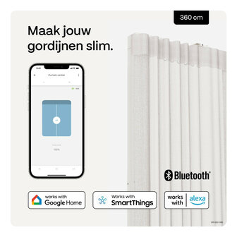 Gordijnmotor voor automatische bediening met 360 centimeter rail en ge&iuml;ntegreerde oplaadbare batterij