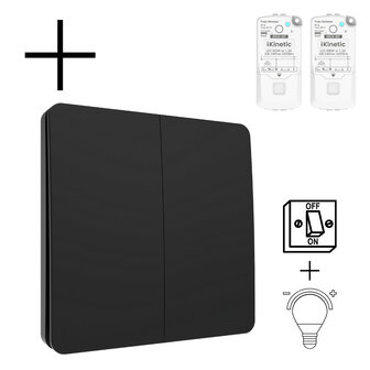 Draadloze wandschakelaar voor verlichting met kinetische voeding en dimfunctie