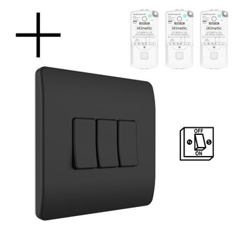 Draadloze wandschakelaar voor verlichting met 3-voudige aan uit functie en batterijvoeding