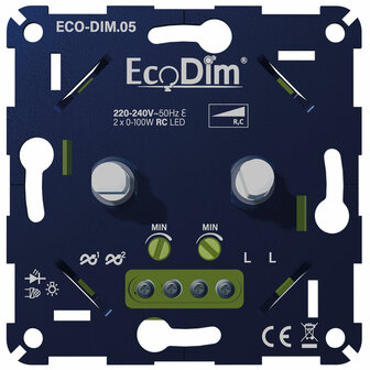 Led dimmer inbouw voor 2 circuits met 0 tot 100 watt vermogen per circuit