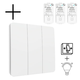 Draadloze wandschakelaar voor verlichting met kinetische voeding en dimmerfunctie