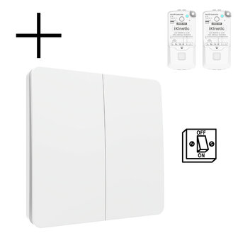 Draadloze wandschakelaar voor verlichting met kinetische voeding en 2 knoppen aan uit functie set