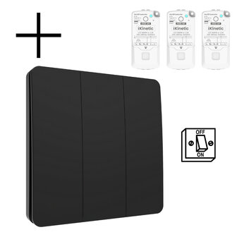 Draadloze Wandschakelaar voor Verlichting met Kinetische Voeding 3-Voudig Aan Uit Set