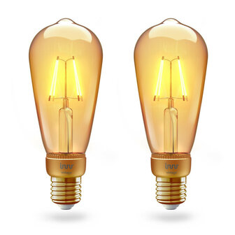 Filament Edison lamp voor slimme verlichting met Zigbee dimfunctie en E27 fitting 2 stuks glas vintage design