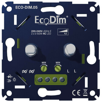 Led dimmer inbouw voor 2 circuits met 0 tot 100 watt vermogen per circuit